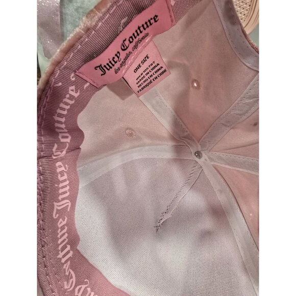 Juicy Couture Pink Velour Crystal Embellished Cap Hat One Size Adjustable - Picture 2 of 4